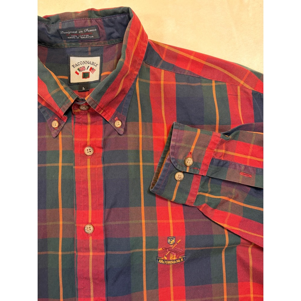 Faconnable Red Plaid Vintage Button Down Shirt Mens Large Excellent